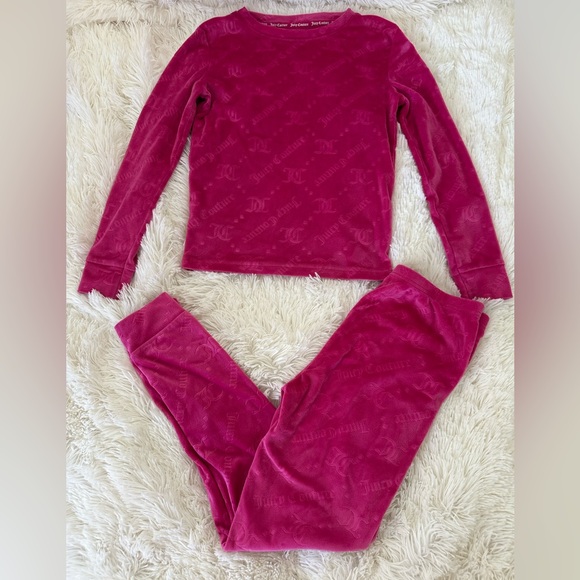 Juicy Couture Other - Juicy Couture Girls Pink Velour Pajama Long Sleeve Shirt Pant Set Size: 10